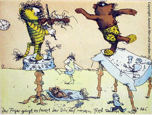 Der Tiger geigt,es tanzt der Baer;Farbradierung, 199 Exemplare,;14,5 x 20,0 cm;485 - Galerie Wroblowski